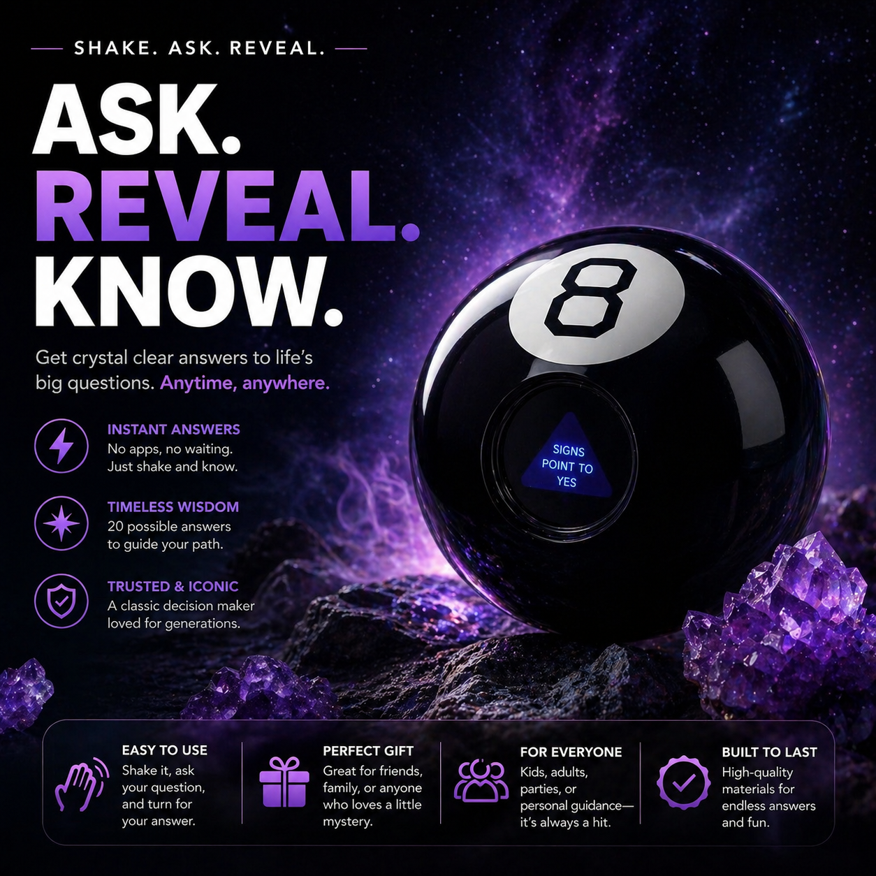 Ask. Reveal. Know. — Mystic 8 Ball features overview
